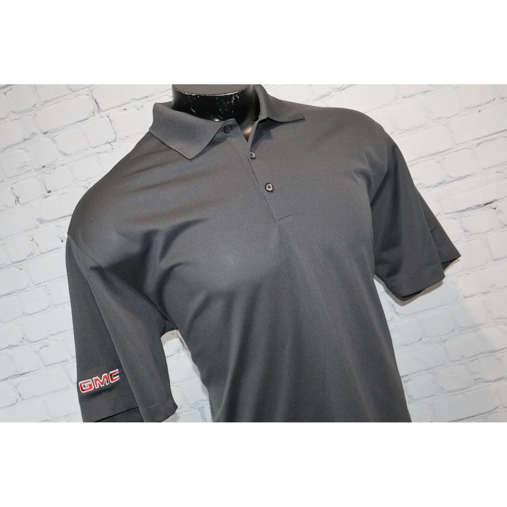 Nike Golf Polo Shirt Mens Large Gray GMC Cars Embroidered Short Sleeve Dri-Fit